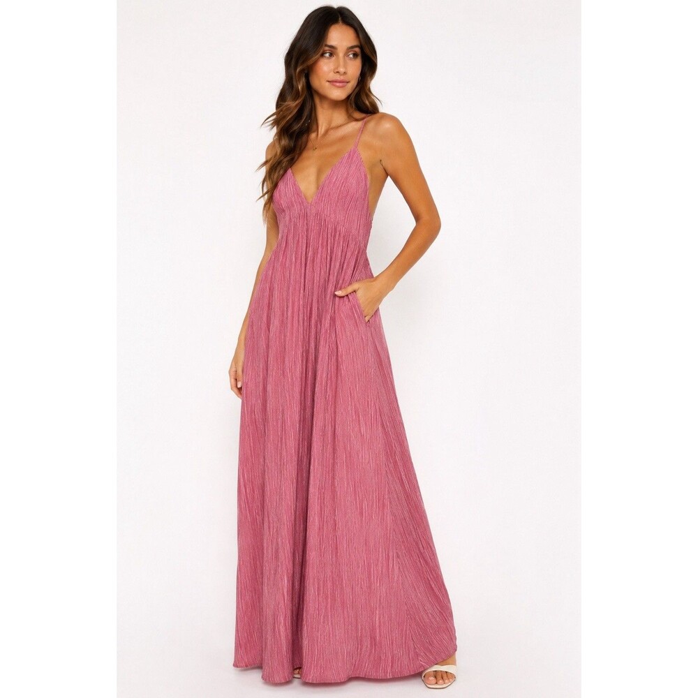 NWT Lulus Beach Day Bliss Rose Pink Maxi Dress Romantic Resort Cottagecore Sz M